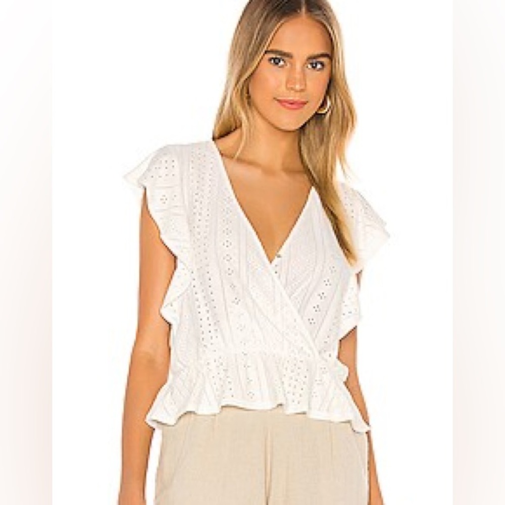 Surplice Ruffle Sleeve Knit Top in Optic White